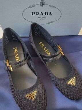 Prada Black Mesh Mary Jane Flats